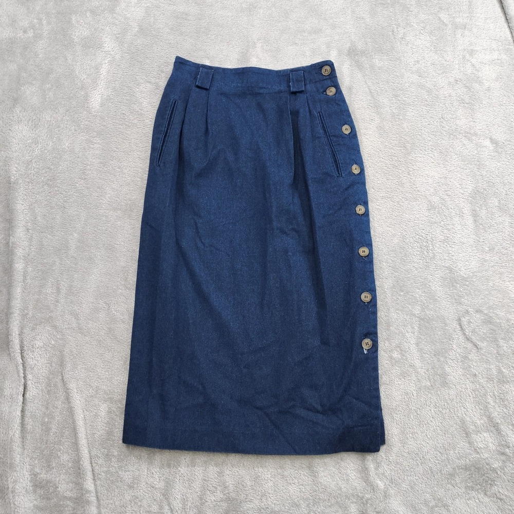 Vtg Talbots Skirt 8P Denim Cotton Long Modest Vintage Midi Button Side USA MADE